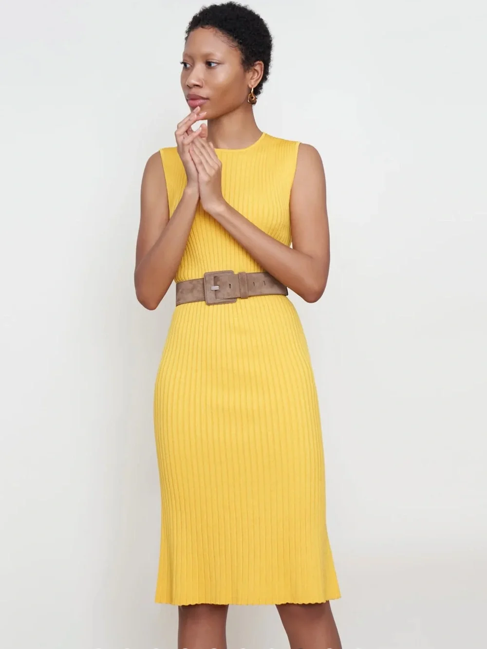 M.M.LAFLEUR Dylan Dress  Slinky Knit Tuscan Yellow size Small